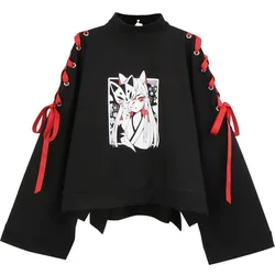 Estate abbigliamento donna Anime Fox stampato croce nastro Lolita t-shirt da ragazza Harajuku primavera gonna nera