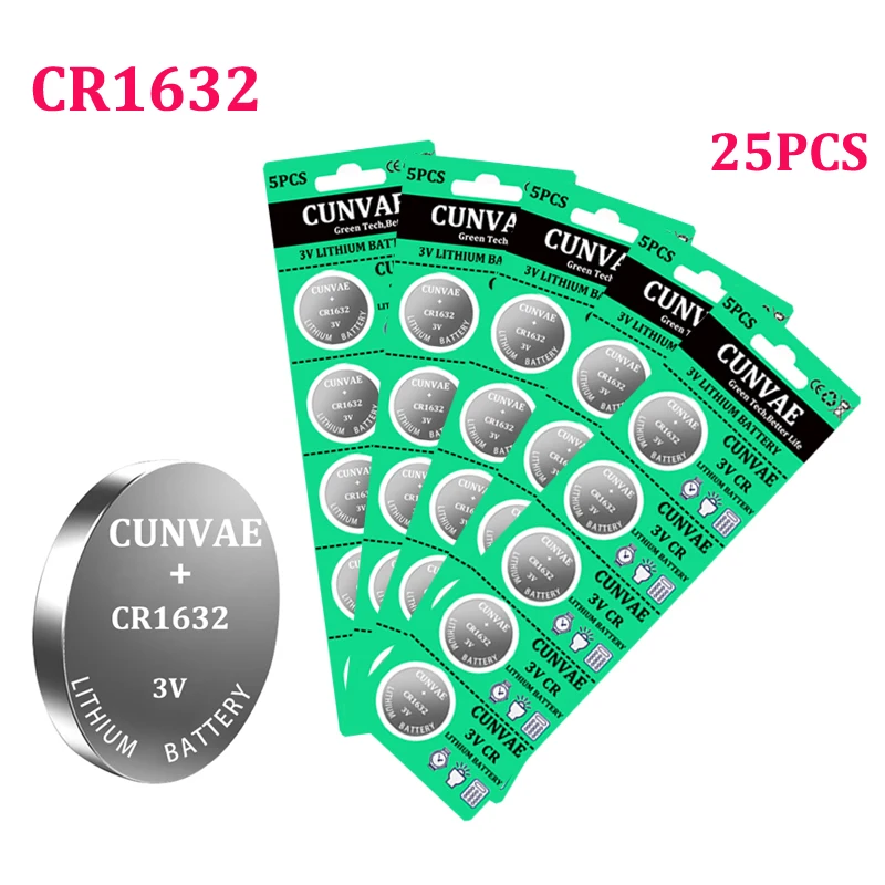 25pcs/lot Button Battery CR1632 Lithium Coin Cell Batteries 3V LM1632 BR1632 ECR1632 CR 1632 Electronic Watch Toy Remote battery