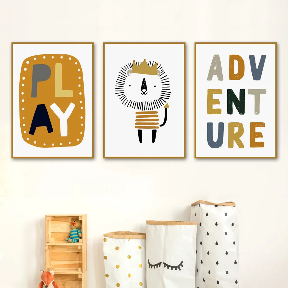 The Alphabet Rainbow Gate Lion Bird Wall Art Canvas Painting Nordic Posters And Prints Cartoon Wall Pictures For Kids Room Decor