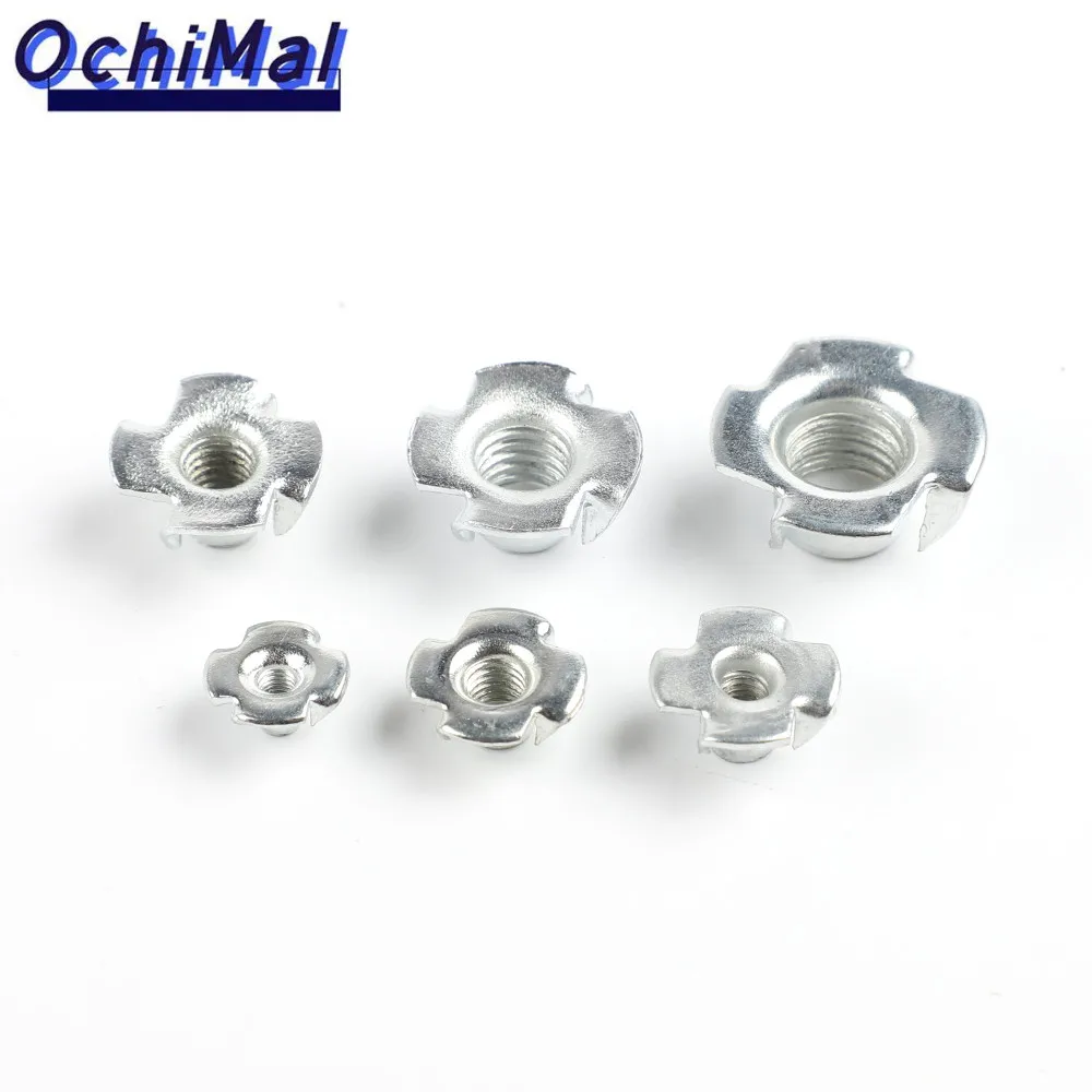 

20pcs/lot M3 M4 M5 M6 M8 M10 M12 Zinc Plated Four Claws Nut Speaker Nut T-nut Blind Pronged Tee Nut Furniture Hardware tool