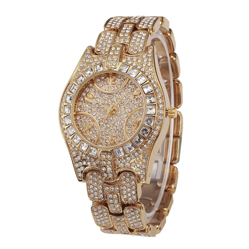 

Men's Watches Bling Iced Out 18K Gold Shining CZ Quartz Wristwatch Men Hip Hop Luxury Brand Man Watch Waterproof Watch Jewelry