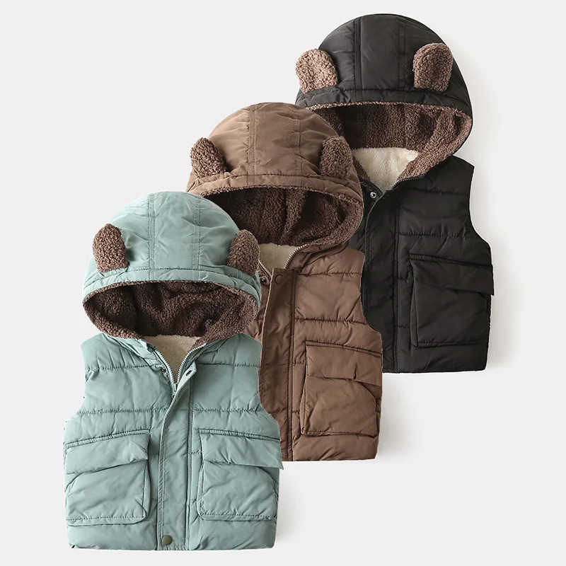 Baby Boys Winter Vest Fashion Girls Clothing 2023 Sleeveless Bear Coats With Hooded Warm Children Clothes 2-6 Years Old Infants