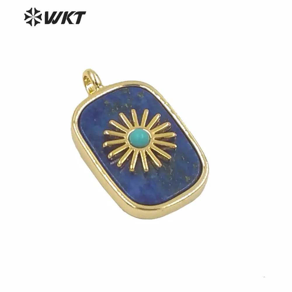 

WT-P1590 F​ashion Natural Stone Bezel Setting Square Shape Charm Pendant Gold Plated For Women Stone Decorated