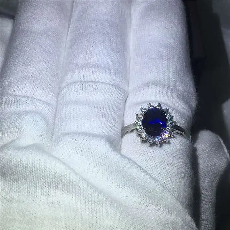 Milangirl Luxury Princess Kate Blue Gem Created Blue Crystal Silver Color Wedding Finger Crystal Ring Brand Jewelry for Women