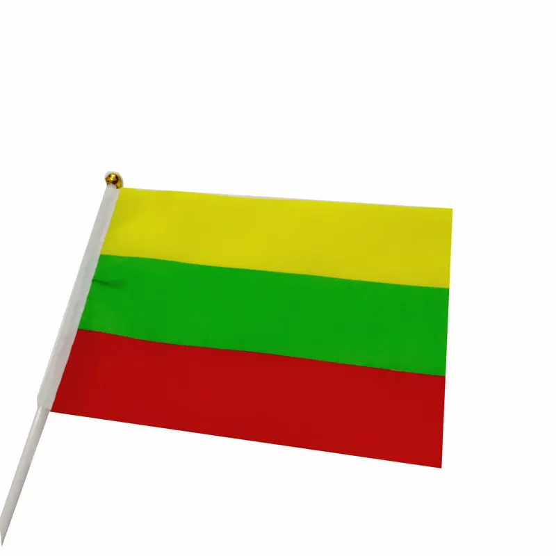 Lithuania Hand Flag 14*21cm 10x/20/50/100pcs polyester Lithuania Small Hand waving Flag with plastic flagpole for decoration