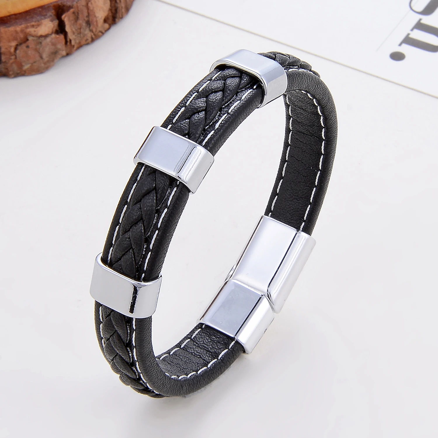 Klassisches geflochtenes Lederarmband für Damen, Zinklegierung, Metall, Herrenschmuck, Armbänder, Damen-Accessoires, 2021, Phevт Alem – Detail 18