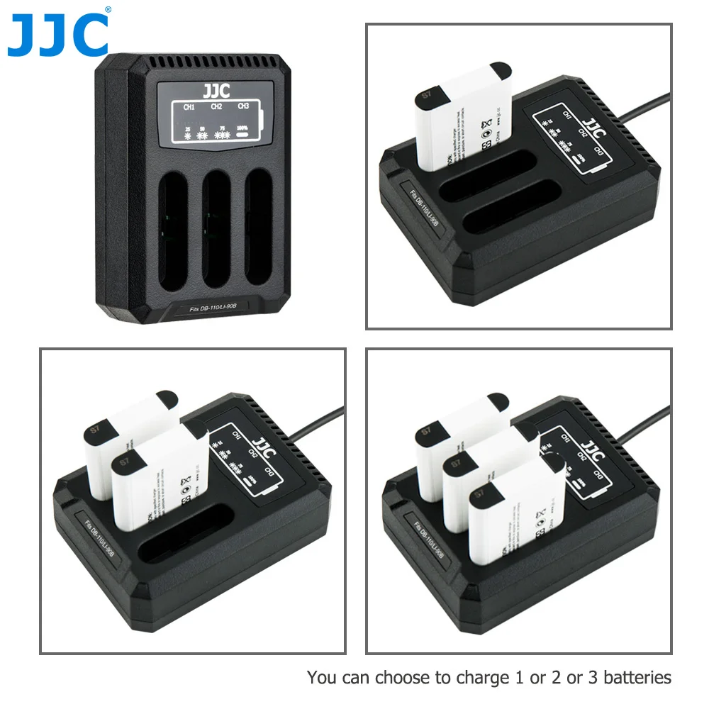 JJC DB-110 LI-90B Multi Battery Charger Triple USB Camera Charger for Ricoh GRIIIx HDF GRIII HDF Olympus TG7 TG6 TG5 TG4 TG3 TG2