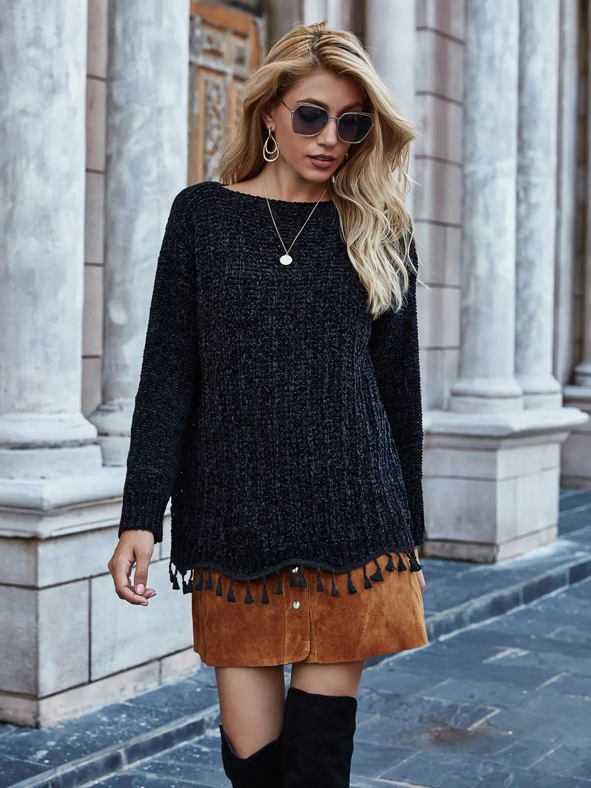 Pull Femme 2020 Autumn Winter Women Tassel Knitted Sweater V Neck Irregular Hem Casual Loose Pullover Jumper