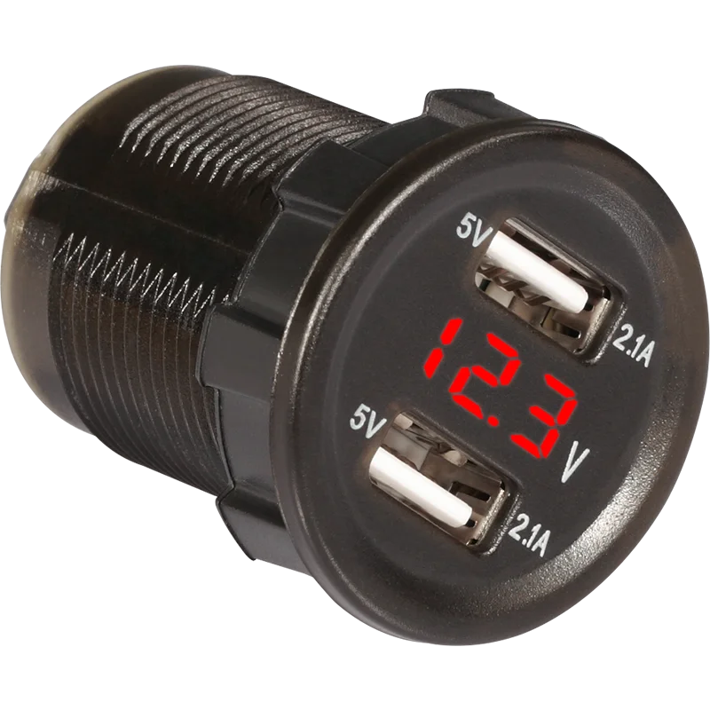 12-24V 4.2A Universal Car Dual USB Socket Port Voltage Display Waterproof Motorcyle Adapter Charger Kit Plug Cable