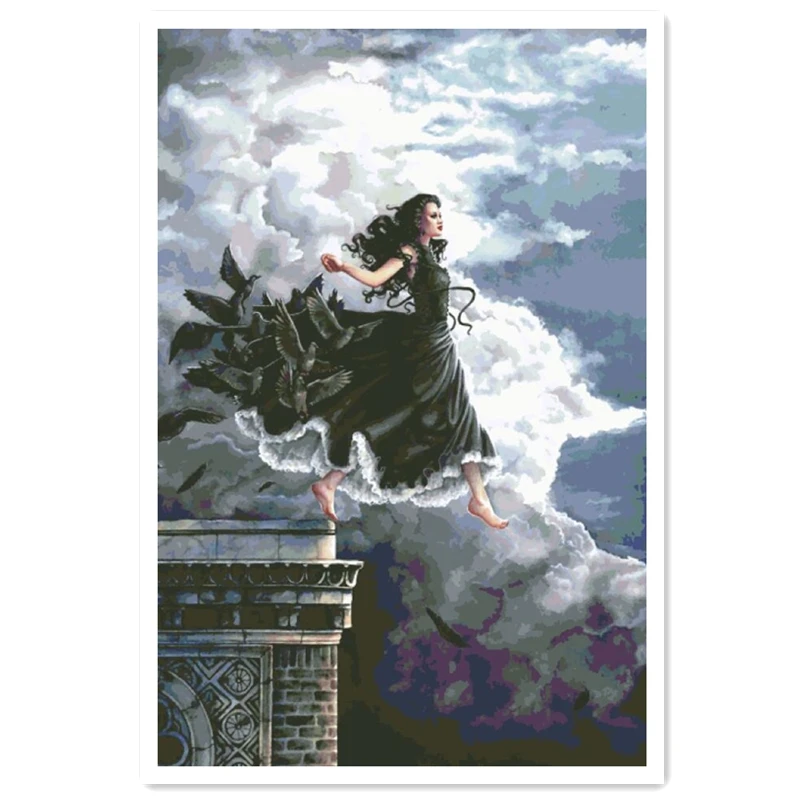 

Girl with black dress cross stitch kits woman 18ct 14ct 11ct cloth cotton thread embroidery needlework wall decor