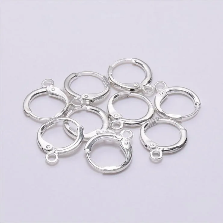 20pcs 14X12mm Brass Gold Silver French Lever Circle Earring Hooks Wire Ear Clasp Settings Base for DIY Earrings Jewelry Making