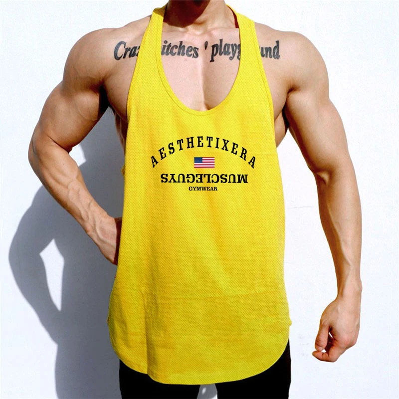 

Brand Mesh Men's Tank Top Muscle Singlets Fashion Workout Gym Clothing Bodybuilding Sleeveless Quick-drying Stretch Fitness Vest