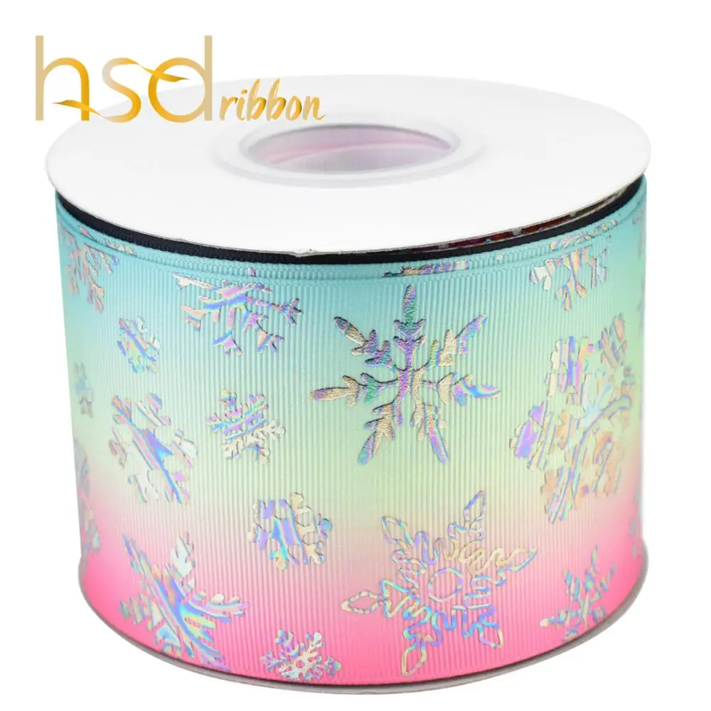 HSDRibbon 75mm 3inch snowflake Pattern Foil Printed on Grosgrain Ribbon Free Shipping