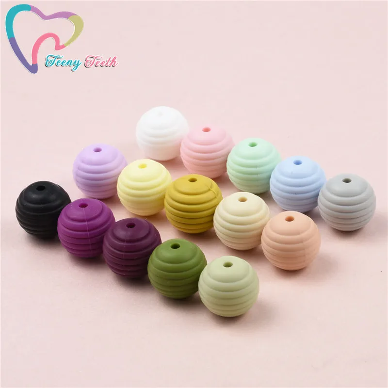 Teeny Teeth 20 PCS Spiral Beads 15 MM Silicone Beads Baby Teething Round Food Grade Beads DIY Jewelry Beehive Nursing Beads