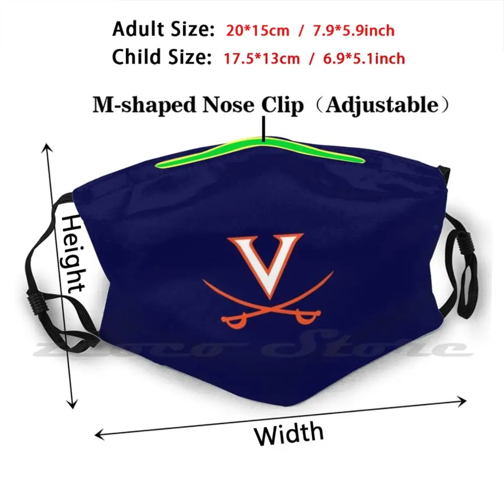 Uva Cavaliers โลโก้หน้ากากผ้า Reusable Print Filter ล้างทำความสะอาดได้ University โลโก้ Uva Thomas Jefferson Rotunda