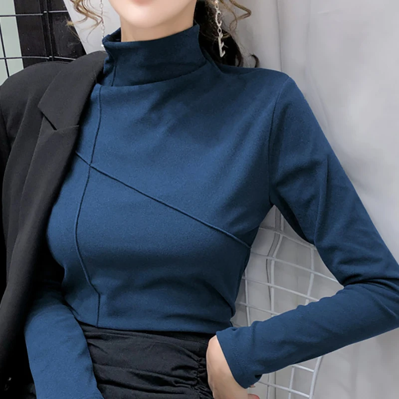 Turtleneck T Shirt Women Cotton Long Sleeve Top Tshirt Autumn Korean Style Womens Clothing Tee Shirt Femme Camisetas De Mujer