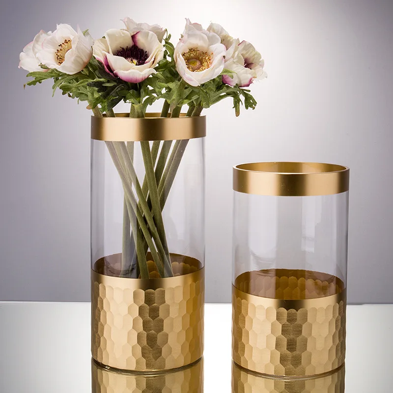 

Creative Glass Vase Gilded Gold Base Dried Flower Flower Arrangement Vases Living Room Office Furnishings Home Decoration Modern