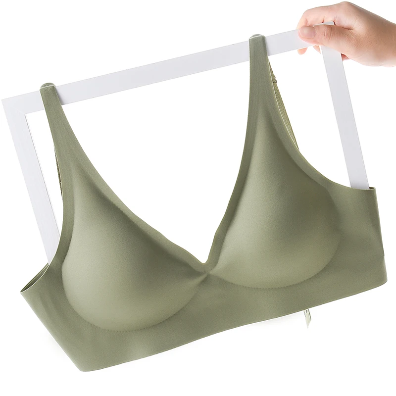 2pcs Sexy Lingerie Seamless Bra Women Underwear Wireless Latex Woman Bra Deep V Adjustable JELL-O Strips Thin Comfortable