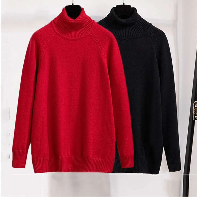 

170Kg Plus Size Women's Bust 160 Outer Wear Loose Pullover Turtleneck Base Knitted Sweater Black Red 5XL 6XL 7XL 8XL 9XL 10XL
