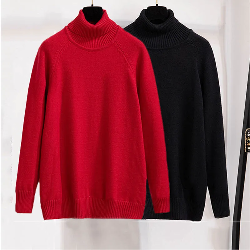 170Kg Plus Size Women\'s Bust 160 Outer Wear Loose Pullover Turtleneck Base Knitted Sweater Black Red 5XL 6XL 7XL 8XL 9XL 10XL