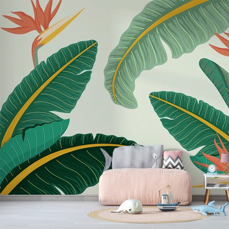 

Custom 3D Wall Mural Paper Modern Hand Painted Tropical Plants Rainforest Leaves Photo 3d Wallpaper Living Room Decor Fresco