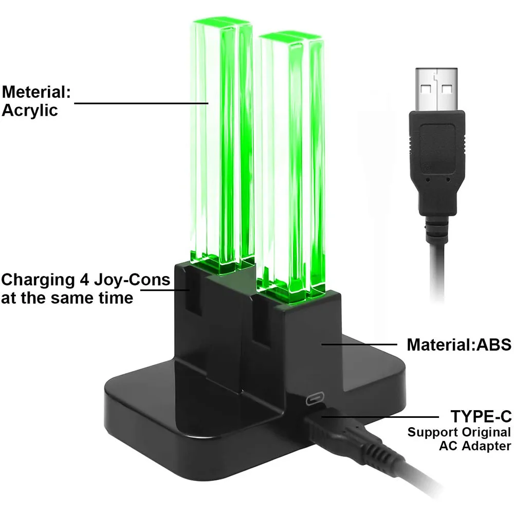 Estación de carga con indicador LED para Nintendo Switch, cargador de controlador, accesorios Joy-con, 4