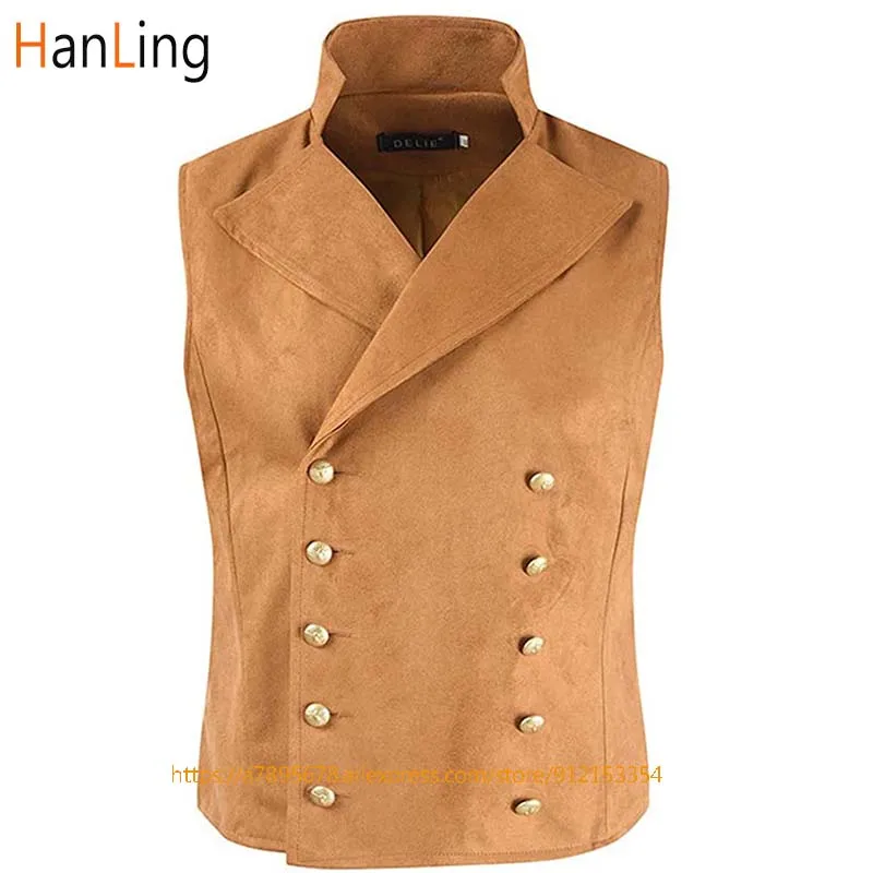 

Men's Suede Vest Lapel Double-Breasted Steampunk Style Waistcoat жилет мужской