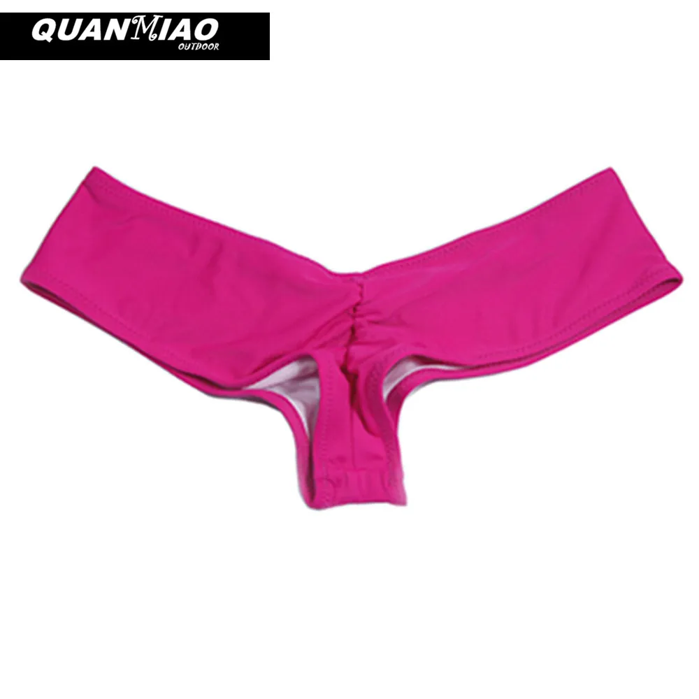 QuanMiao Sexy Women Brazilian Bikini Lady Swimwear Hot V Style Thong Cheeky Beach Bottom