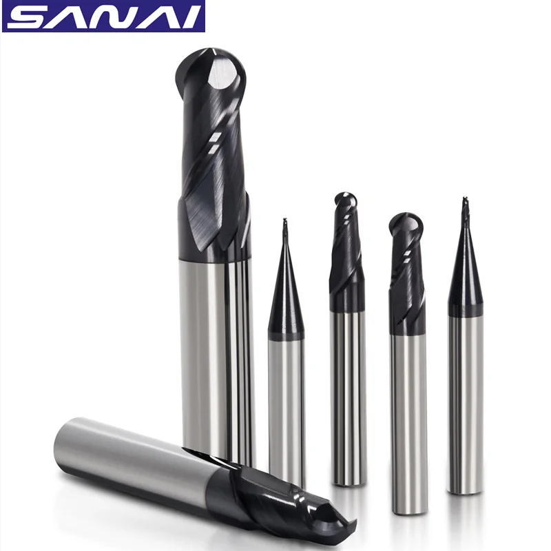 Milling Cutter HRC 50° 2 Flutes Ball Nose End Mill Tungsten Carbide Steel Milling Tools R0.5mm - R10.0mm Cutting Router SANAI