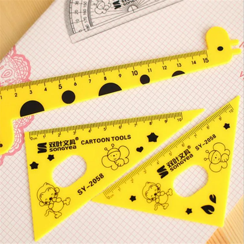 4 teile/sätze Cartoon Giraffe Lineal Set koreanische Briefpapier Grundschule Kunststoff niedlichen Lineal 15cm Zeichen werkzeug Großhandel