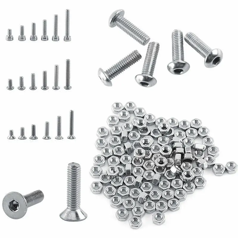 Practical M3 A2 Stainles Steel Allen Bolts With Hex Nuts Screws Assortment 250 pcs