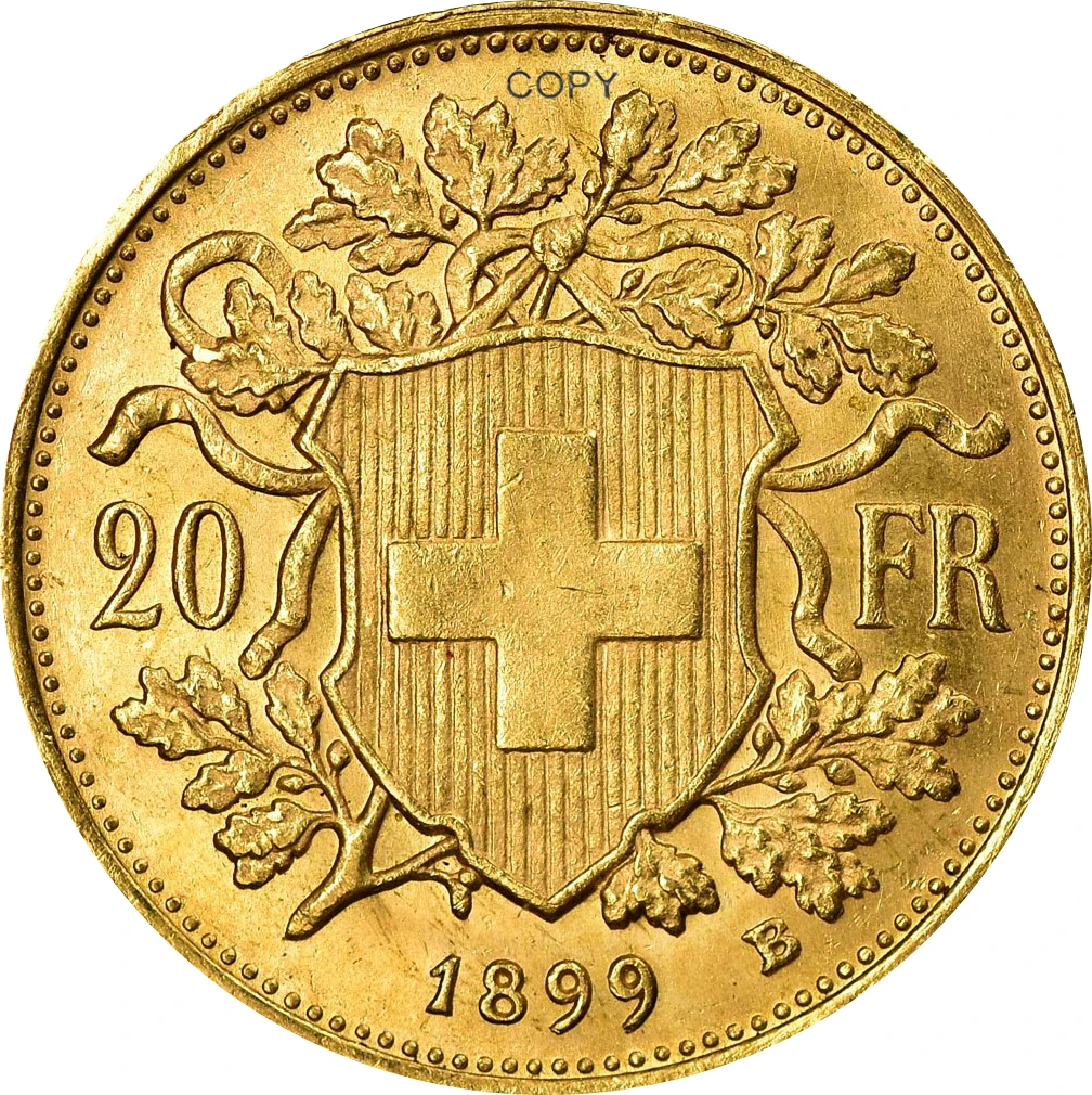 Switzerland Confederation gold 20 Francs 1899 LB Brass Metal  Copy Commemorative Coin Ww2 Moneda Collectible Coins