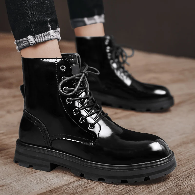 

men luxury fashion stage nightclub dress platform boots tide patent leather shoes spring autumn cowboy boot handsome ankle botas