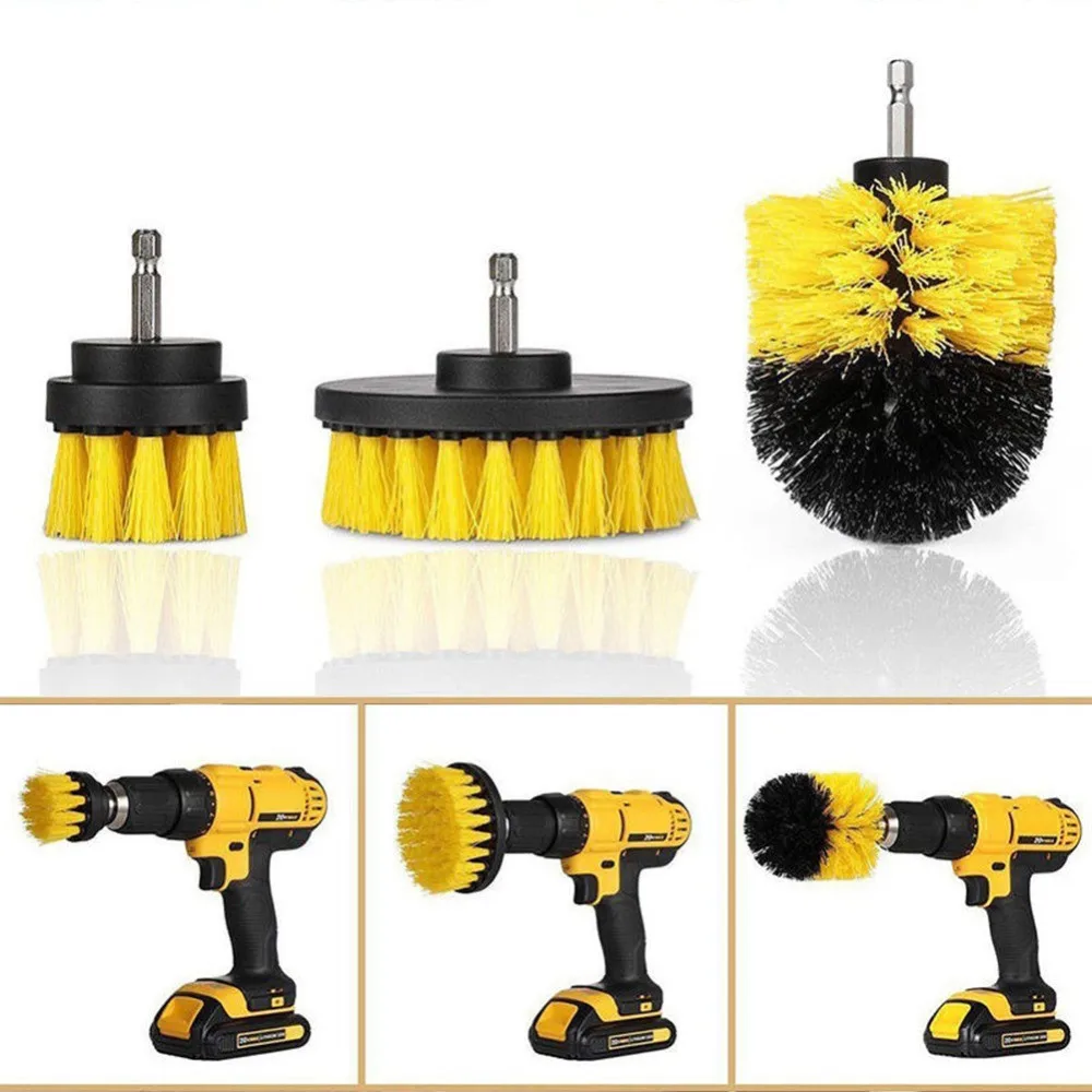 

3PCS/Set Car Care Cleaning Tools Electric Drill Scrubber Brush Kit Round Brush Cleaning For Wheel Hub Bathroom Kitchen