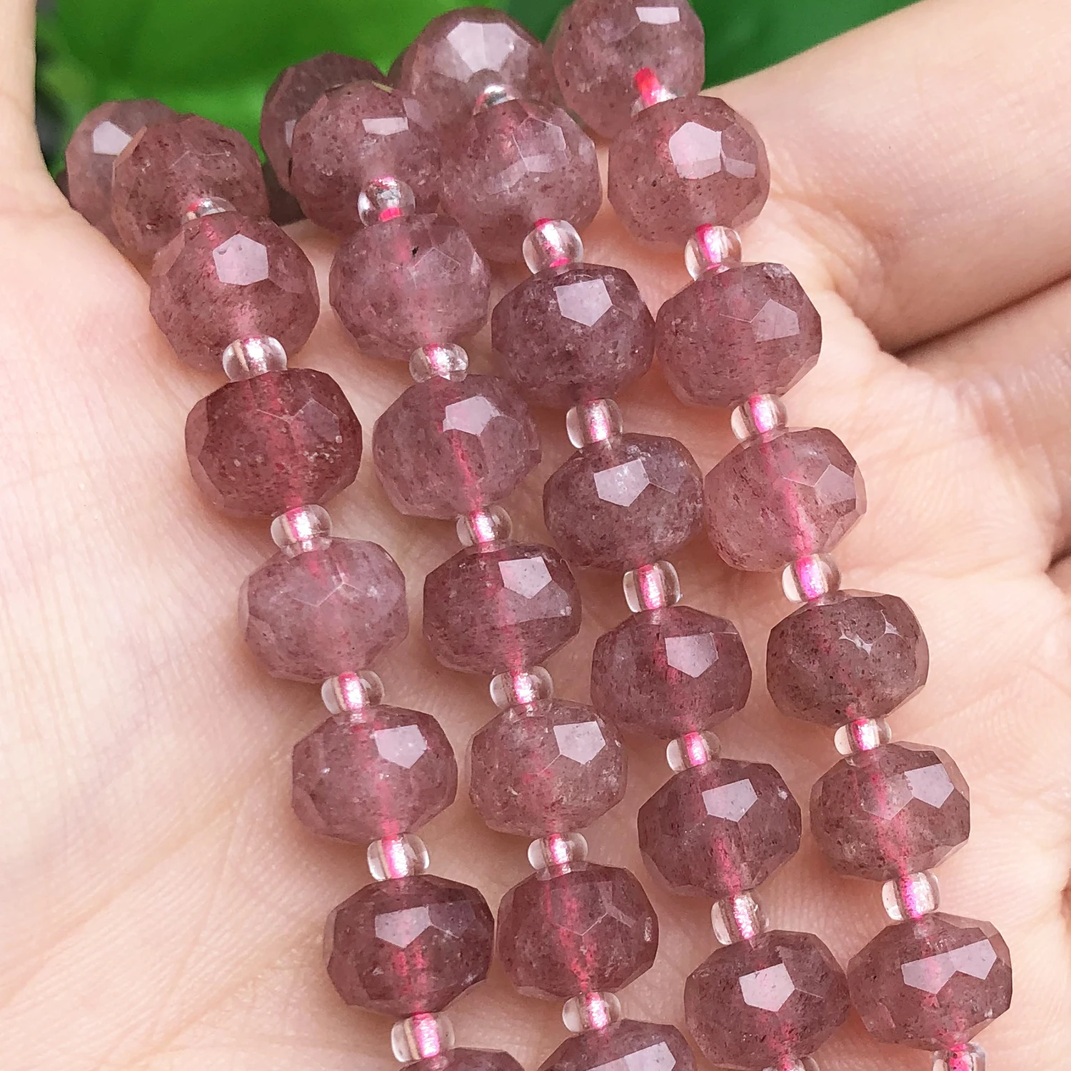 

Natural Faceted Strawberry Quartz Gem Stone Beads Column Shape Loose Beads for Jewelry Making DIY Bracelet Accessories 7.5''