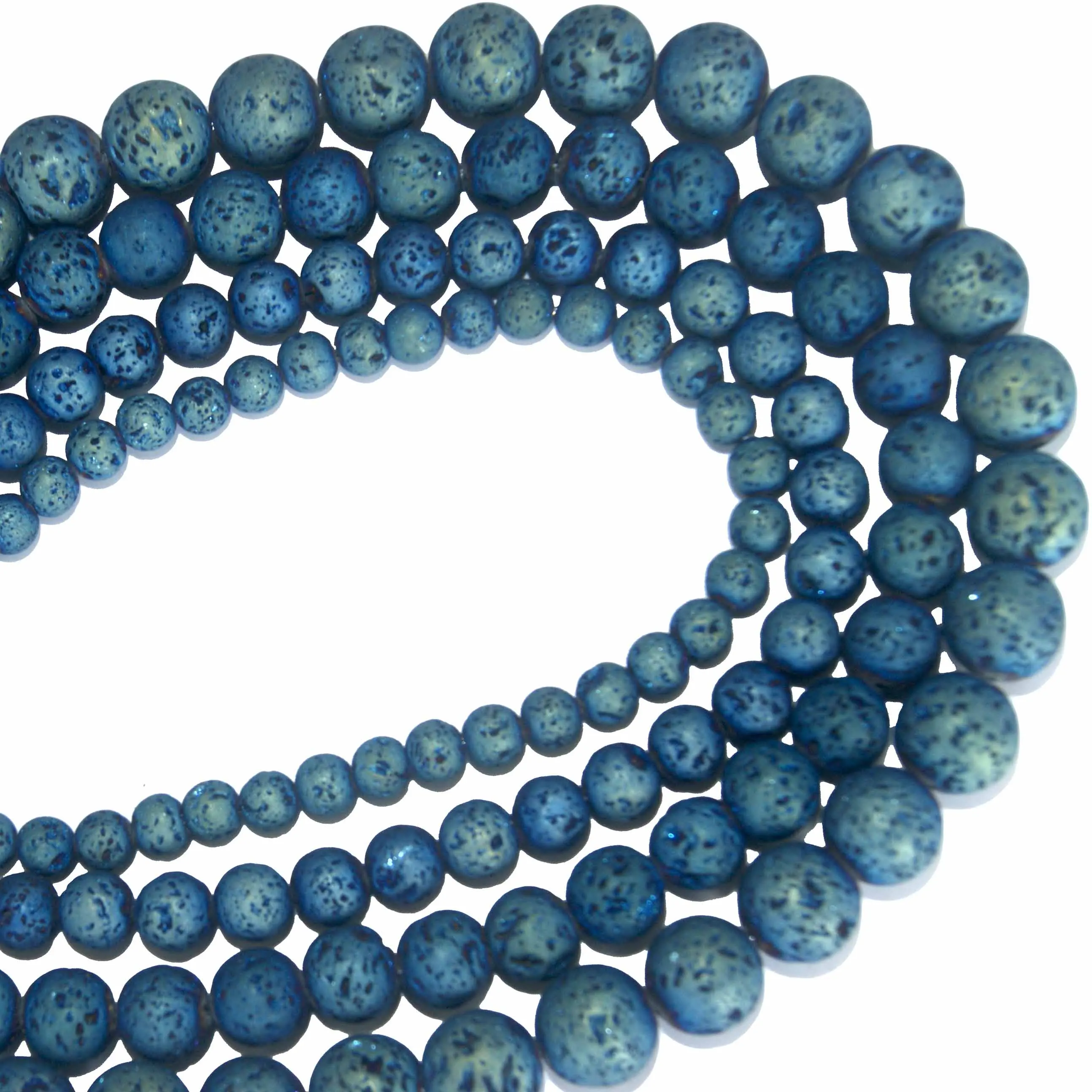 Perles de lave volcanique bleu lac galvanisé, pierre naturelle, taille au choix 6 8 10 12 MM pour la fabrication de bijoux, bricolage de Bracelet