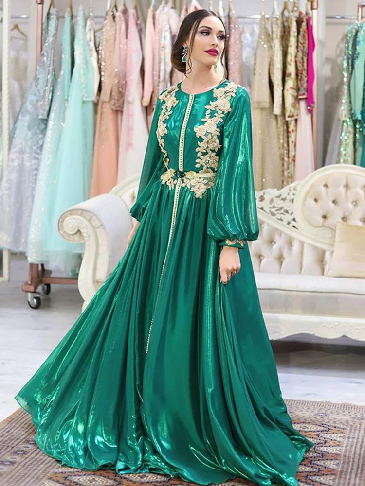 Lorie Emerald Green Marokkaanse Kaftan Avondjurken Voor Vrouwen Formele Gouden Kant Dubai Prinses Prom Celebrity Partij Jassen 2020