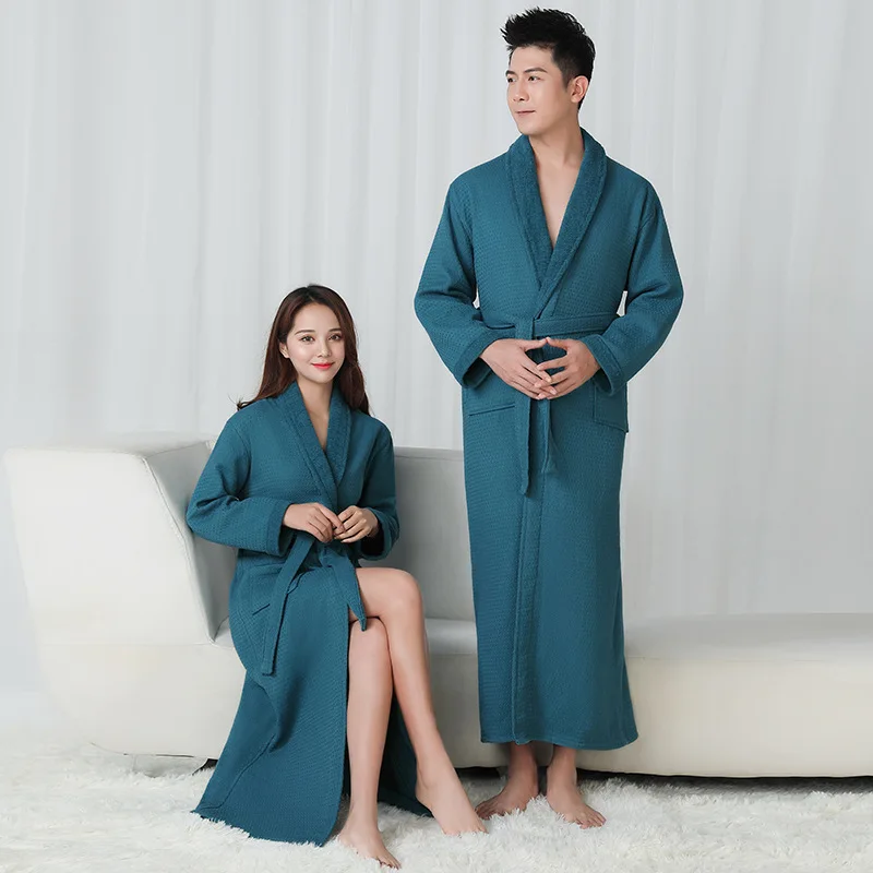 

100% Cotton Waffle Double Thicken Warm Couple Layer Warm Bath Robe Soft Men Females Casual Home Bathrobe Japan Style Homewear