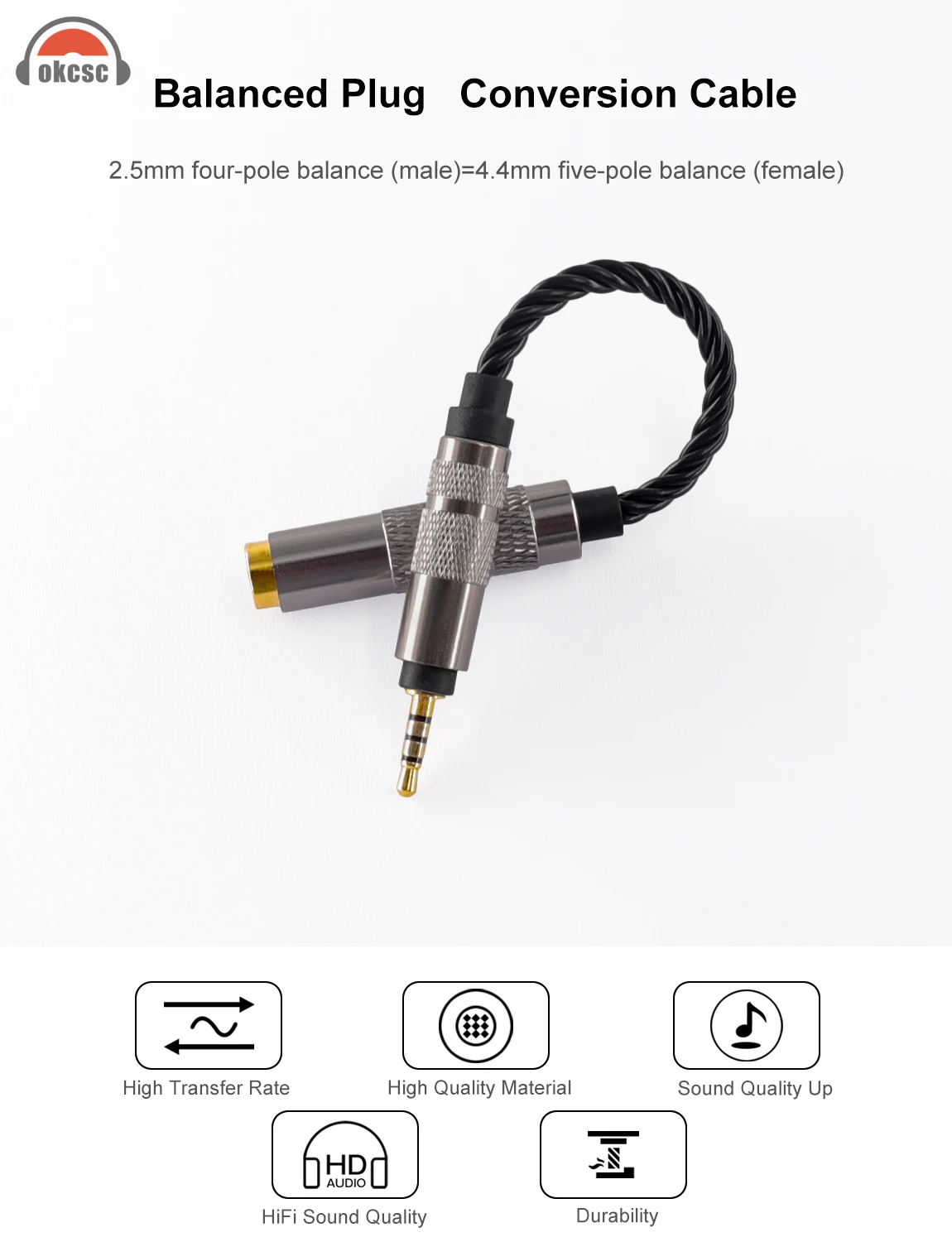 HiFi Balance Audio Cable 2.5mm to 3.5mm/2.5mm to 4.4mm/3.5 to 2.5mm/4.4 to 2.5mm/4.4 to 3.5mm Earphone Balanced Conversion Cable