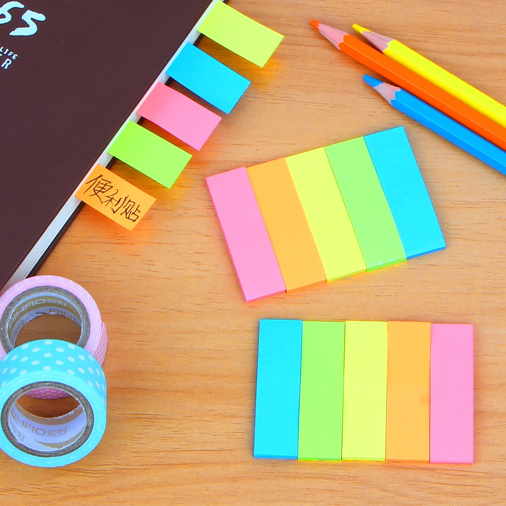5 Color Cute 120 Pages Plastic Sticker  Bookmark Point Marker Memo Flags Sticky Notes Office School Stationary