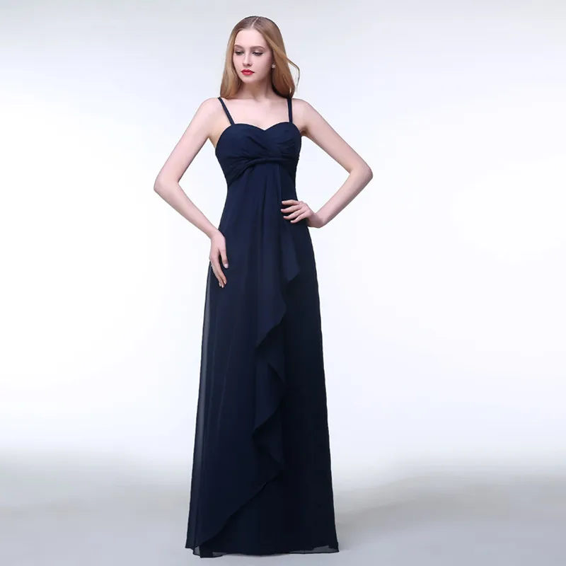 Dard Blue  A Line  Bridesmaid Dress Spaghetti Dresses Ladies Floor Length Chiffon Formal Evening Prom Dresses