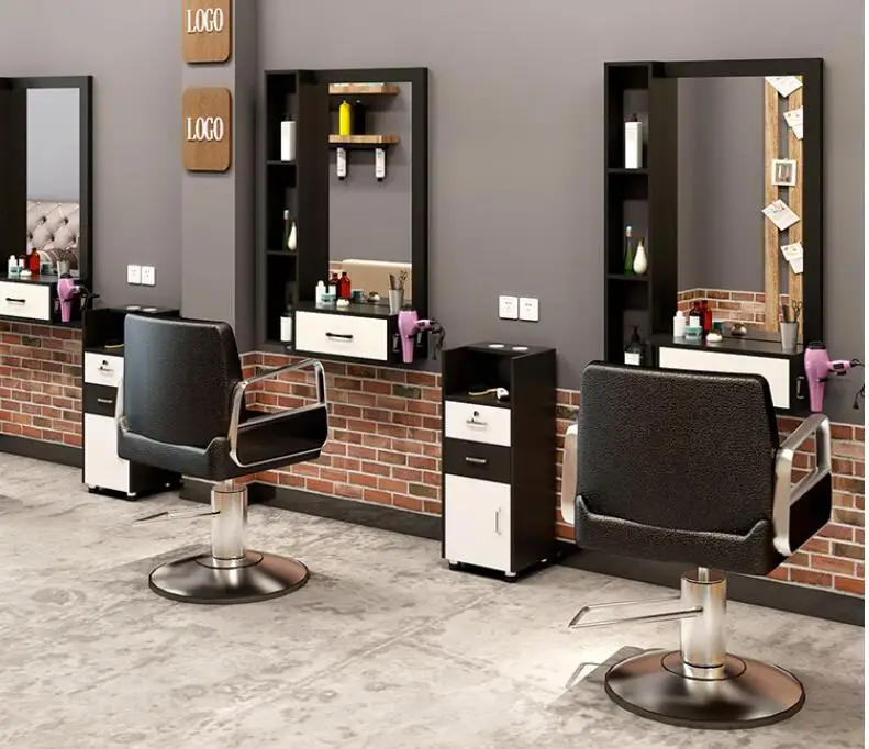 Hairdressing shop mirror cabinet integrated hair salon table wall barber shop online celebrity wall-mounted mirror barber shop m