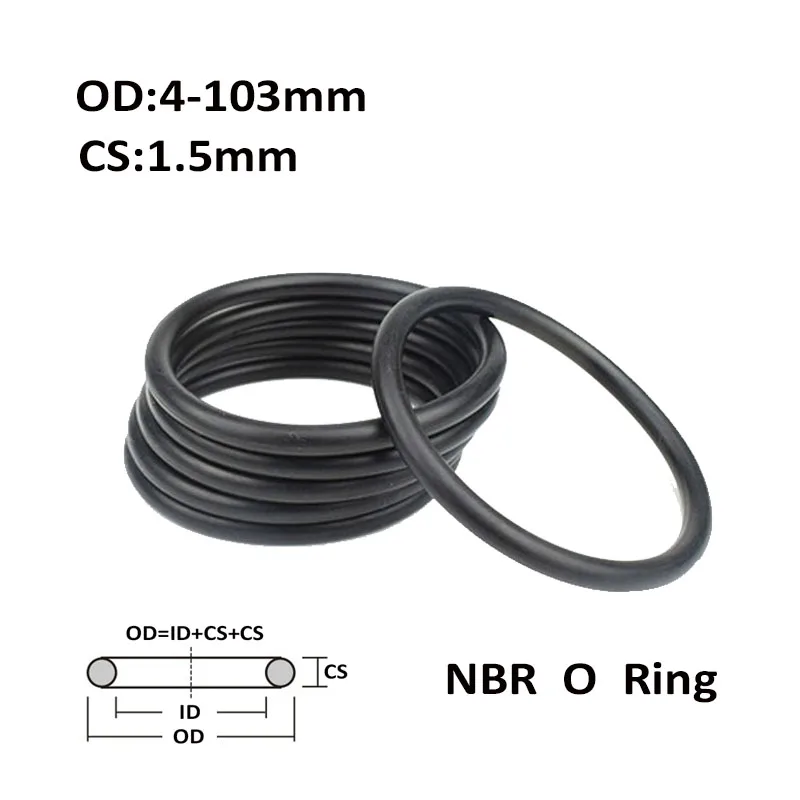 CS 1.5mm OD 4~103mm Black NBR O Ring Seal Gasket  Nitrile Butadiene Rubber Spacer Oil Resistance Washer Round Shape