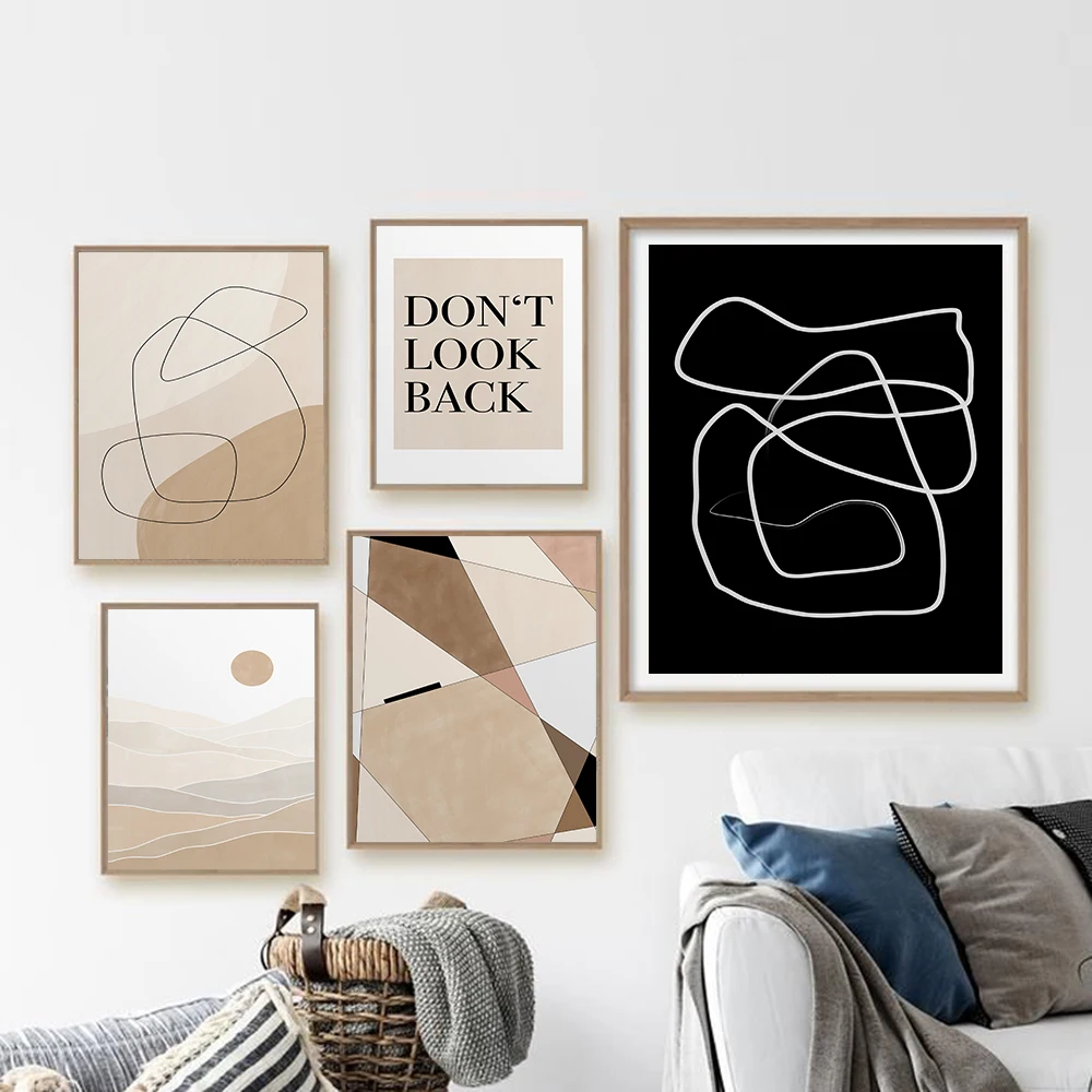 Minimalist Gallery Wall Poster One Line Drawing Canvas Print Beige Abstract Painting Bohemia Picture Modern Home Room Decoration