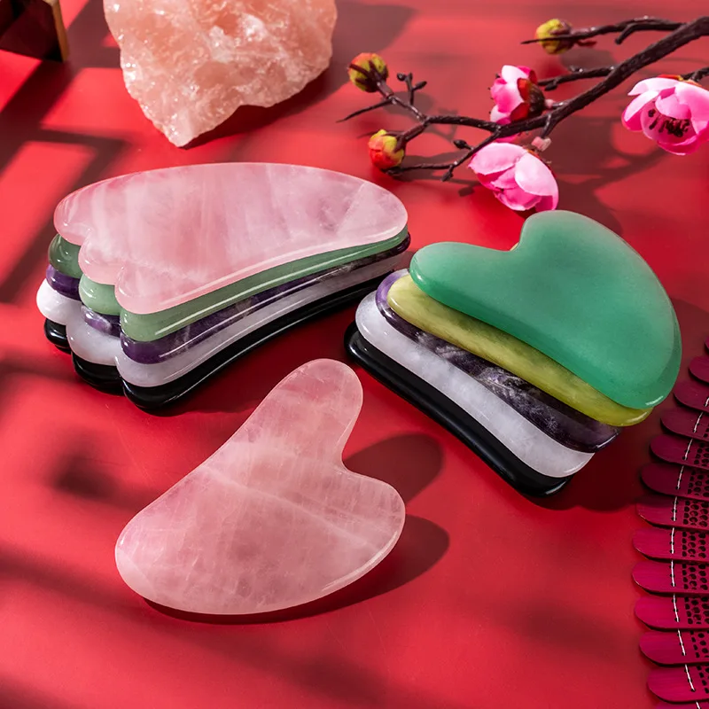 Planche de massage Gua Sha en quartz rose, pierre de Guasha pour le visage, le cou, lifting de la peau, dissolvant déformable, soins de beauté