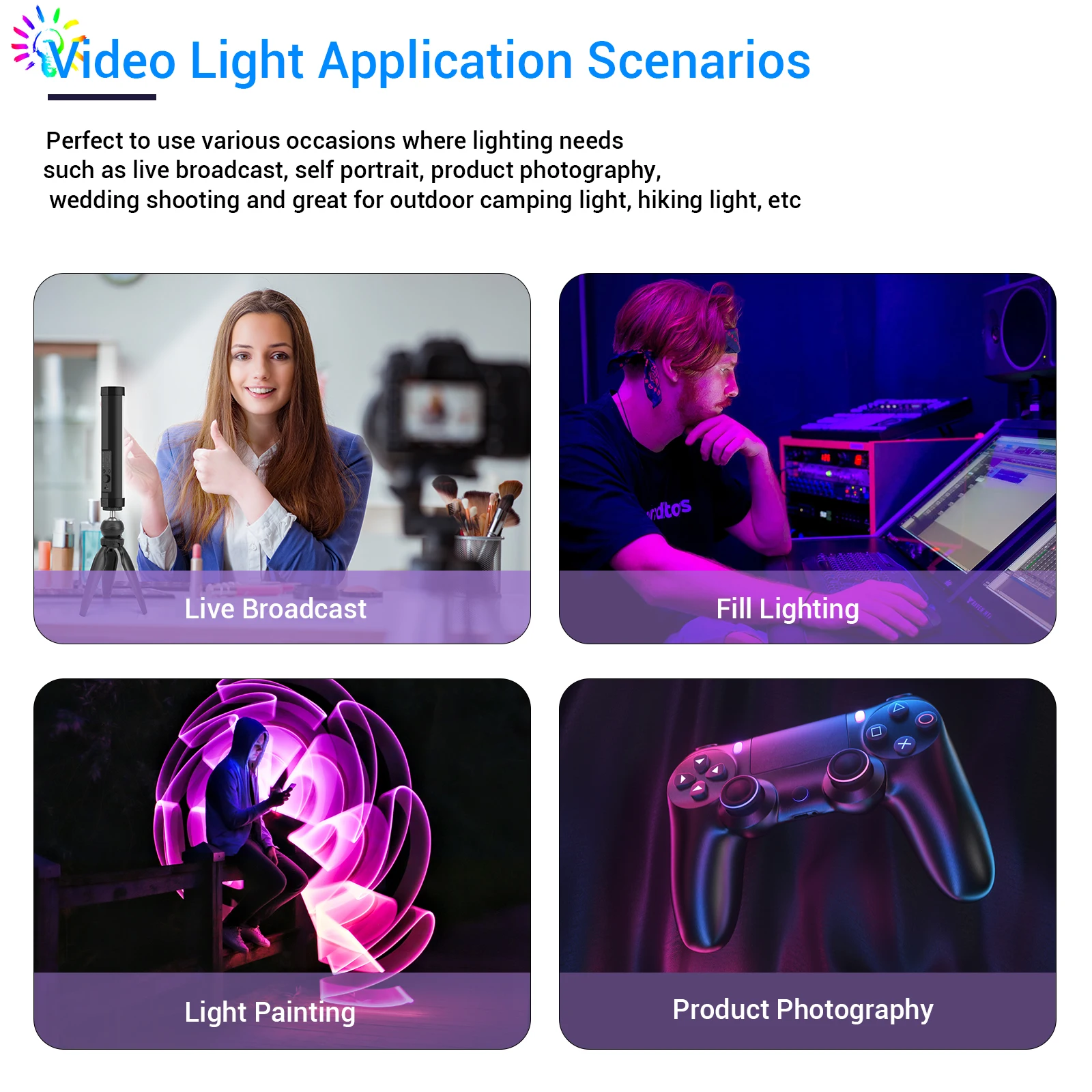 LUXCEO P100 RGB LED Selfie Fill Light Handheld Tube Stick Photo Studio Light for Video Photography YouTube TikTok