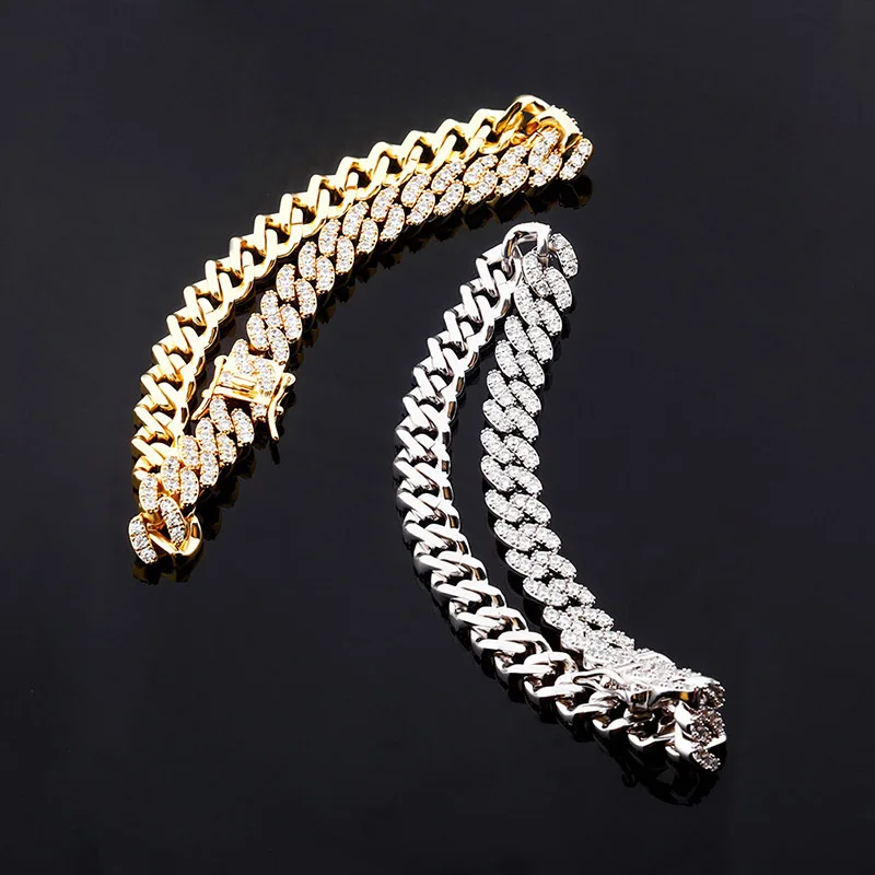 

9mm Hip Hop Baguette Anklet Iced Out Cubic Zircon Miami Curb Cuban Link Chain Feet Leg Jewelry Gold Silver Color for Wonem Girl