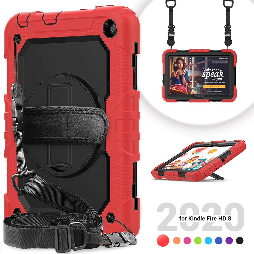 Case for Kindle Fire HD8 2020 With Pencil Holder Cover Shoulder Strap For Kindle Fire HD 8 Plus 8.0 inch Tablet Case Shell Funad