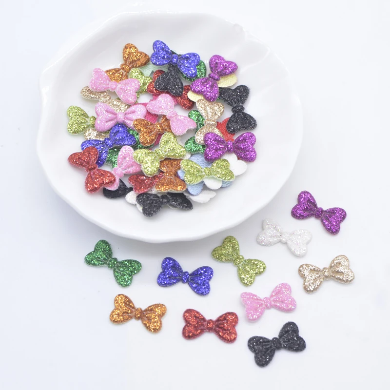 

Wholesale 1000Pcs 15*9mm Glitter Leather Padded Bow Tie Appliques for DIY Crafts Hat Patches Headwear Hairpin Decor Accessories