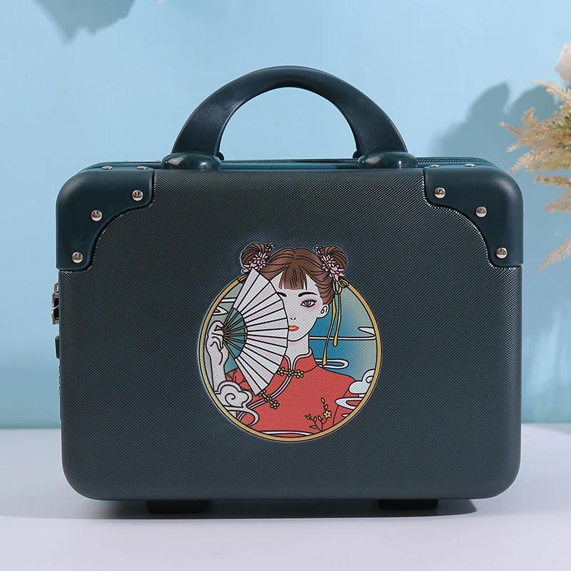 Retro Travel Carryon Luggage Makeup Hard Cute Letter Suitcase Set Cartoon Small ABS PC Black Wheels On Bag Storage Password Box